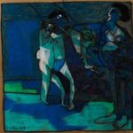 Cuadro abstracto en tonos azules del concurso internacional de pintura de Down Madrid